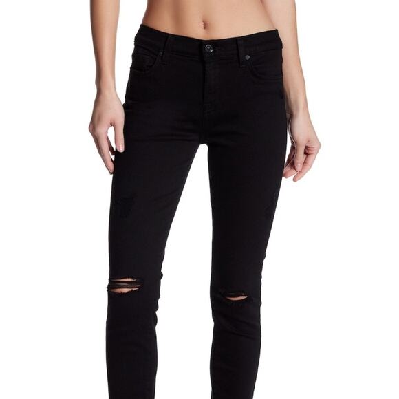 7 For All Mankind Black Distressed Gwen Skinny Ankle Jeans - Picture 3 of 8